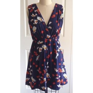 Alice + Olivia Navy Floral Silk Dress